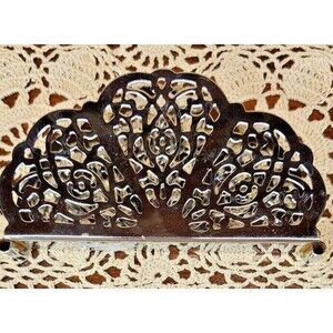 Vintage MCM Silver Tone Chrome Kitchen Napkin Holder Cut-Out Design (read)